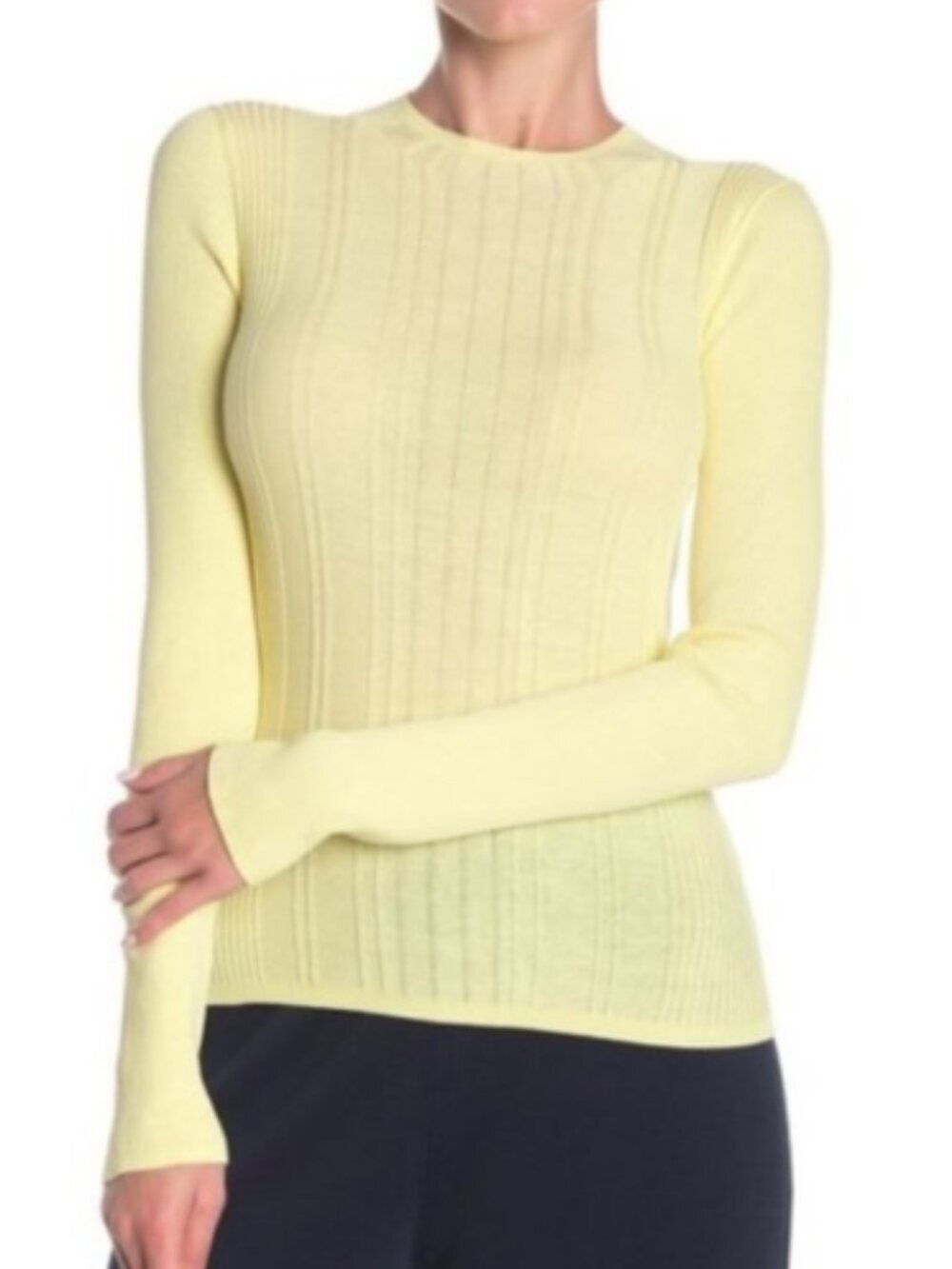 Vince Variegated Rib Knit Long Sleeve Top Lemon Yellow Size XL